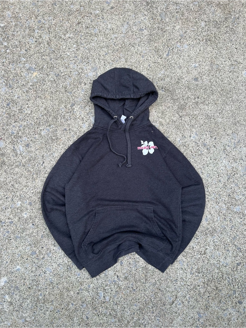 Women's Black Pullover Hoodie with Small Floral Chest Graphic